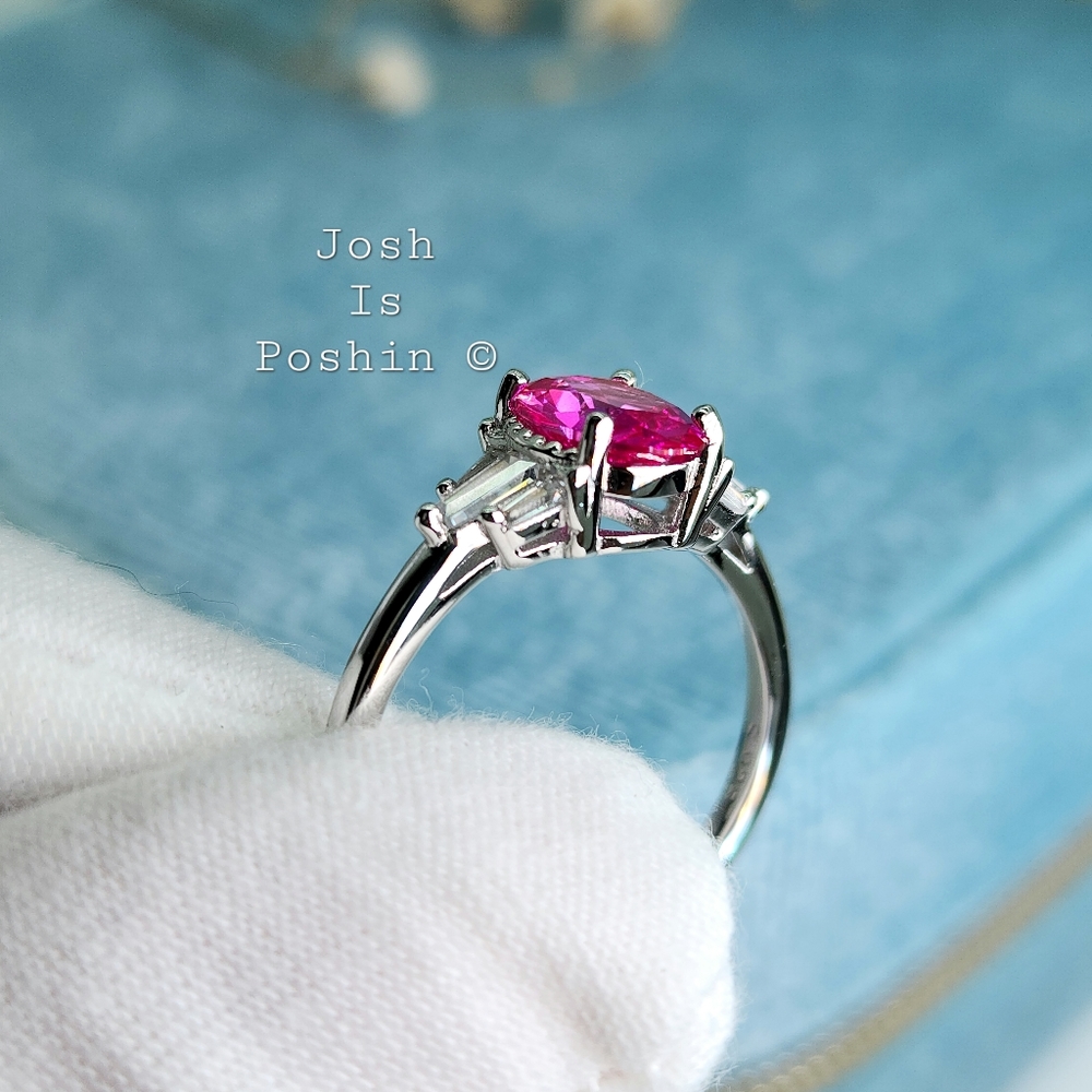 Genuine oval pink sapphire ring in sterling silver - Picture 6 of 10